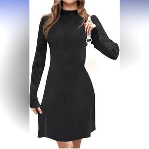 NWT MEROKEETY Long Sleeve Turtleneck Sweater Dress Ribbed Mini Dress, size Small